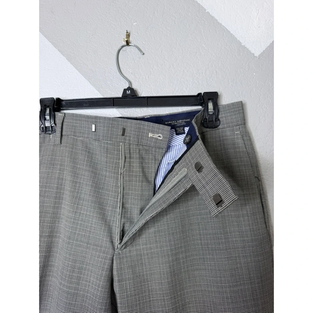 Banana Republic Mens Tailored Fit Wool Flat Dress Pants 33x30 Gray Houndstooth